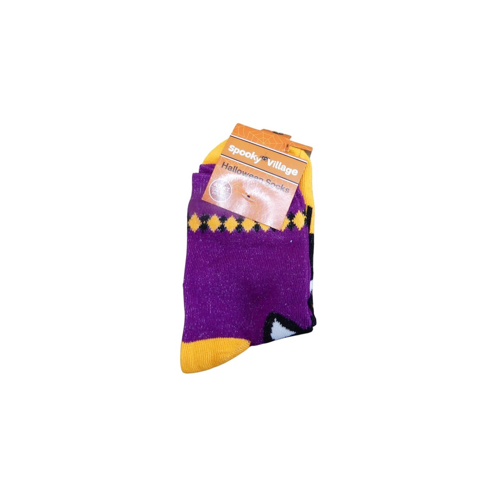 Spooky Village Halloween Socks Adult OS Purple Orange New Black Cat Crew Socks